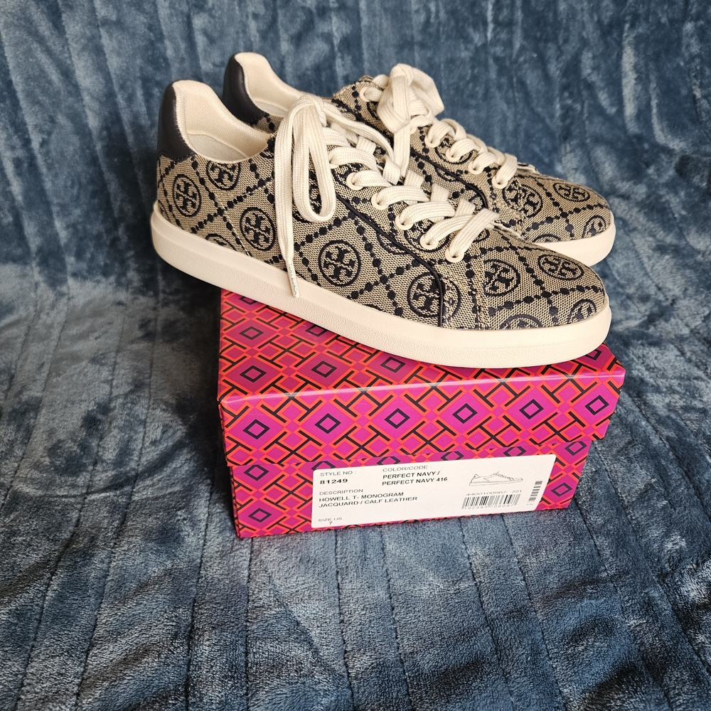 Tory Burch Women's Black and Cream Patterned Sneakers